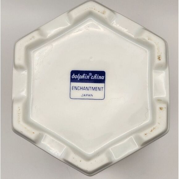 Vintage Dolphin China 6 sided Ginger Jar Japan Ceramic Footed w/Lid Gold Leafing - Picture 8 of 11